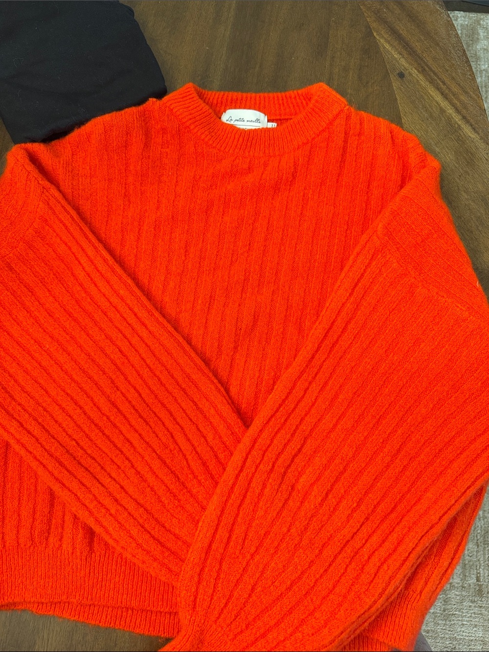 La Petite Maille Ribbed Crewneck Sweater - Bright Orange